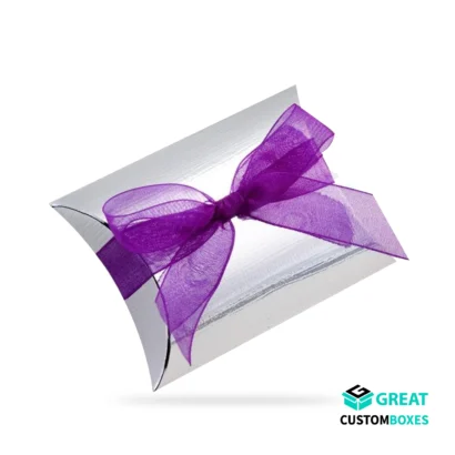 Silver pillow packaging boxes for party favors and gifts
