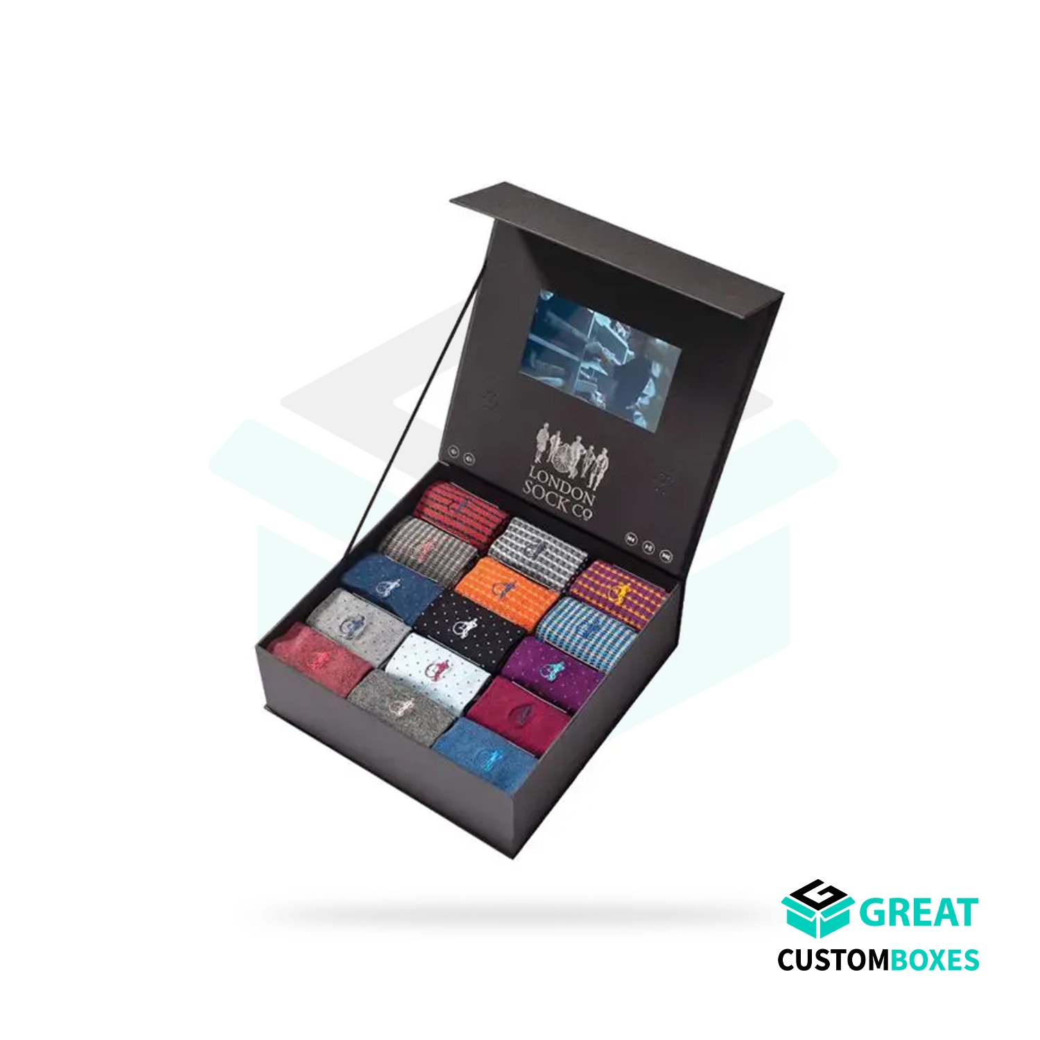 custom socks boxes packaging for branded sock presentation and retail display