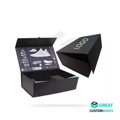 luxury black cardboard shoe boxes for sneakers, boots, and footwear brands