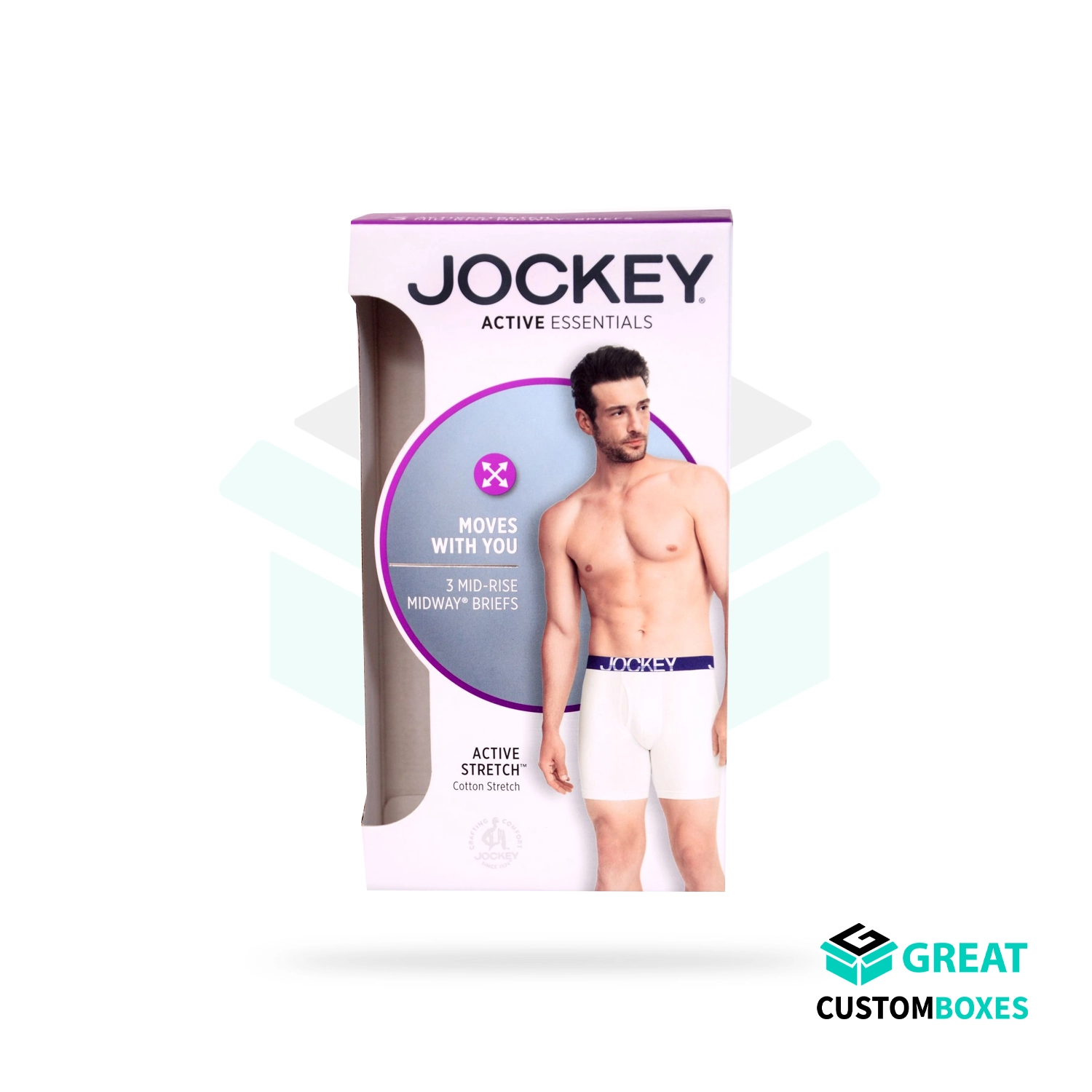 printed men's underwear packaging with logo for branded retail display